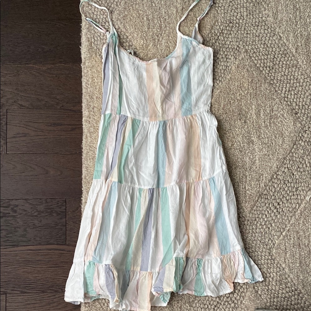 Japna Green and White Tiered Sundress Spaghetti Strap Casual